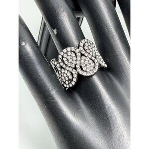 Nolan Miller Vintage Gunmetal Crystal Statement Ring Glam Couture Sz8